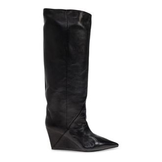 Vic Matié High Boots, female, Black, Size: 7 1/2 US Leather wedge-heeled boots