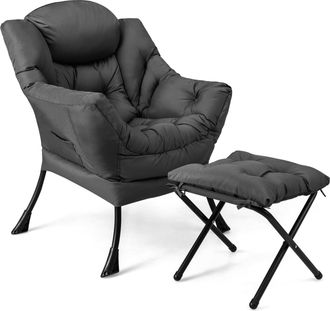 Costway Costway - Sillones Para El Sal&oacute;n Con Reposapi&eacute;s, Butaca Dormitorio Con Almohada, Reposabrazos, Bolsillo Lateral, Sill&oacute;n De Relax Sala Dormitorio Ofici