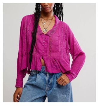 Free People Elodie Frilly Blouse In Dragon Fruit