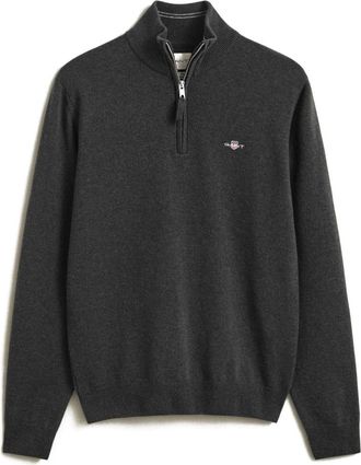 GANT Maglione Girocollo Mezza Zip in Lambswool Superfine - - Knitwear - Uomo - Grigio - XL