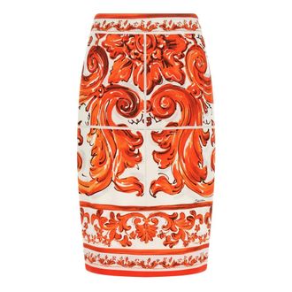 Dolce & Gabbana Midi Skirt in Majolica-Print Charmeuse - female - Dolce & Gabbana - Midi Skirts - Orange - S - Skirts