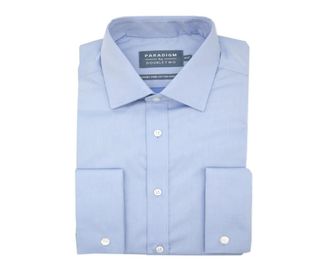 Double TWO Mens Cotton Twill Shirt Luxury Double Cuff Classic Fit Formal Shirt - Blue 19.5 Collar