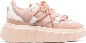 AGL Pink Blondie Synthetic Textured Panel Wedge Sneakers