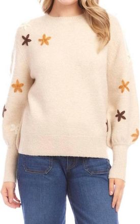 Karen Kane Emilia Embroidered Flower Sweater In Ecru