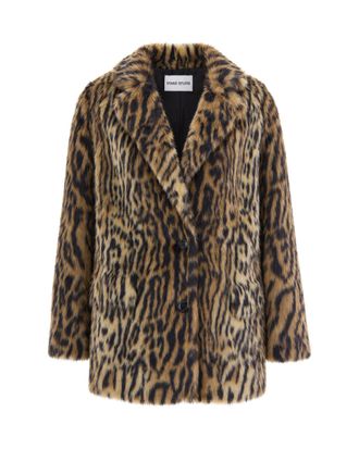 Stand Studio Leopard Print Emmie Single-Breasted Faux Fur Blazer
