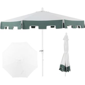 Jonathan Y Designs Baiona 9 ft. Classic MidCentury Market Patio Umbrella with UV Protection, Auto-Tilt, Crank and Wind Vent in White/green at Nordstrom