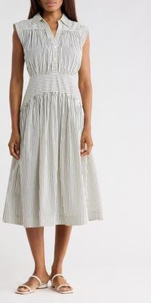 Parker Sleeveless Cotton Poplin Fit & Flare Shirtdress in Classic Navy at Nordstrom Rack, Size X-Large