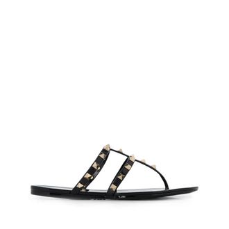 Valentino Garavani Flip Flops, female, Black, Size: 8 US Rockstud Double-Strap Thong Sandal