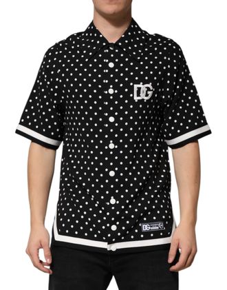 Dolce & Gabbana Black Polka Dot Short Sleeves Collared Polo Mens T-shirt