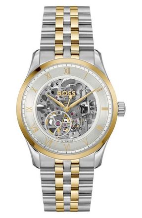 BOSS Principle Skeleton Automatic Bracelet Watch, 41mm in Silver White at Nordstrom, Size 41 Mm