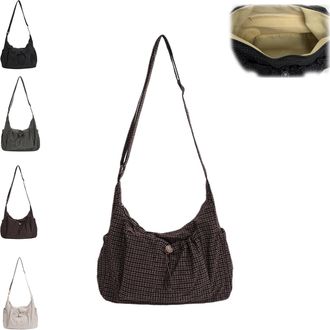 Generic Korean Style Plaid Casual Shoulder Bag,Womens Korean-Style Plaid Nylon Shoulder Bag,Large Capacity Stylish Plaid Tote Bag,Cotton Quilted Fabric with A