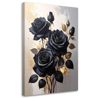 Feeby Cuadro En Lienzo Rosas Negras Sobre Fondo Beige 70x100