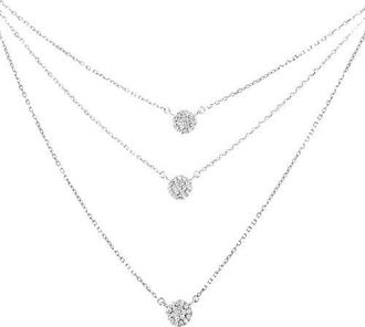House of Brilliance Silver 1/2 Cttw Round Diamond Medallion Multi-Strand Tri Pendant 18 Necklace in White at Nordstrom