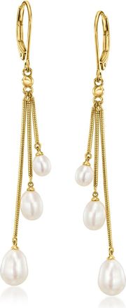 Ross-Simons 4-6.5mm Cultured Pearl Drop Earrings in 18kt Gold Over Sterling