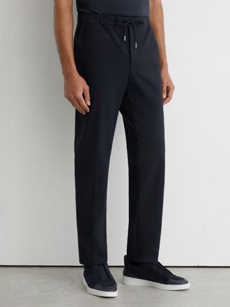 Reiss Navy Jersey Tailored-fit Drawstring Trousers, 34