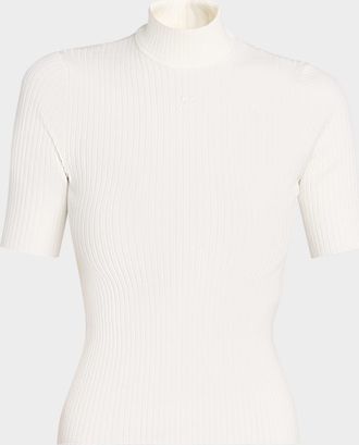 Courr&egrave;ges Mock-Neck Short-Sleeve Rib Pullover