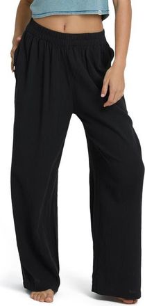 Billabong Follow Me Wide Leg Cotton Cover-Up Pants in Black Sands at Nordstrom, Size X-Small