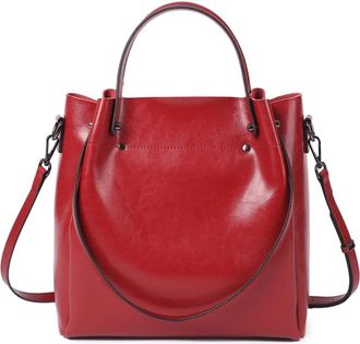 Generic Cowhide Leather Womens Shoulder Bag Tote Large Capacity Fashion Crossbody Handbag Commuter Shopping(Red)