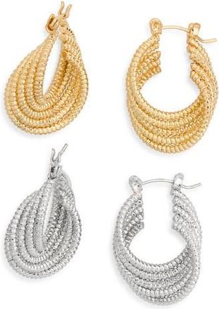 Tasha 2-Pack Textured Multi Row Hoop Earrings in Gold/Silver at Nordstrom Rack