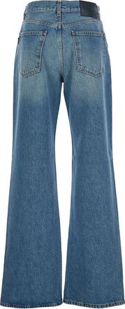 Haikure Womens Blue Wide Leg Jeans With Logo Patch Cotton