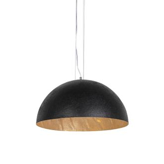 QAZQA Moderno L&aacute;mpara Colgante Industrial Negra Con Dorado 50 Cm - Magna Pl&aacute;stico /acero Redonda Adecuado Para Led Max. 1 X 60 Watt - Qazqa