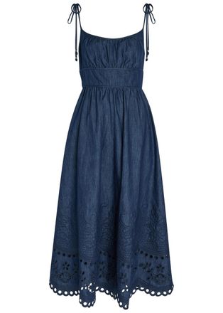 Zimmermann Mahon Broderie Anglaise Denim Midi Dress - Navy - 4 (UK 16 / XL)