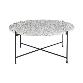 Miliboo Mesa Baja Redonda De Dise&ntilde;o En Terrazzo Y Metal Negro D81 Cm Mezzo