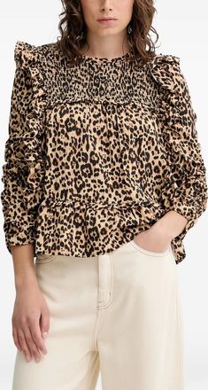 Munthe Crisp ruffled animal-print blouse - women - EcoVero Viscose (LENZING)/Polyamide - 34 - Neutrals