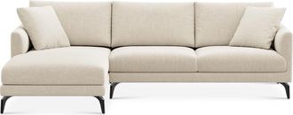 Castlery Lena Chaise Sectional Sofa Left Facing Customized, Cream Performance Linen Weave, Matte Black Legs, Spill Resistant, Removable Covers for Sofas