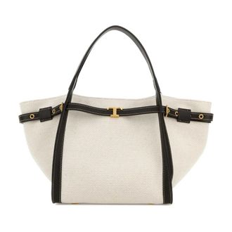 Tod's T Timeless Small Shopping Bag - Dames - Shoppers - Wit - ONE Size - Katoen - Tassen
