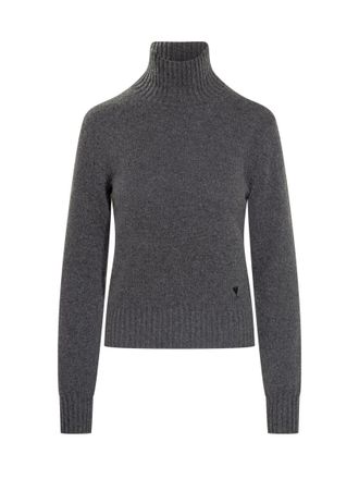 Ami Grey Logo Turtle Neck Sweater