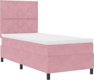 vidaXL Box Spring Bed with Mattress Pink 90 x 200 cm Velvet vidaXL