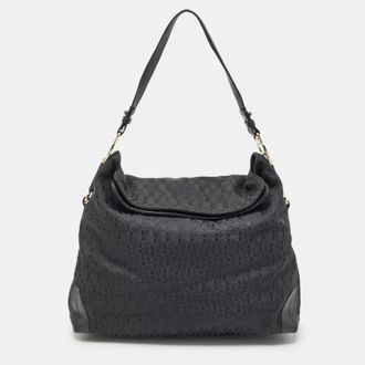 Aigner Black Monogram Canvas And Leather Logo Handle Hobo