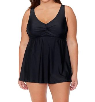 Raisins Tranquilo Solid Lucia Swim Dress In Black