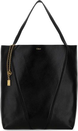 Chlo&eacute; Black leather large Spin shopping bag