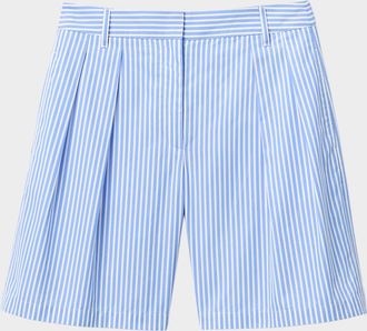 Lafayette 148 New York Park Pleated Striped Cotton Shorts