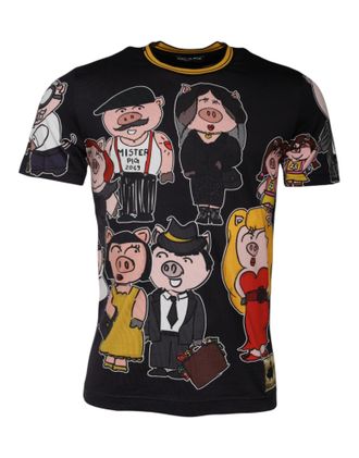 Dolce & Gabbana Black 2019 Year Of The Pig Crew Neck Mens T-shirt