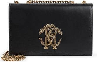 Roberto Cavalli Black Leather Shoulder Bag-Donna