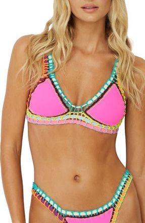 PQ Swim Colorful Whipstitch Trim Triangle Bikini Top in Acai at Nordstrom