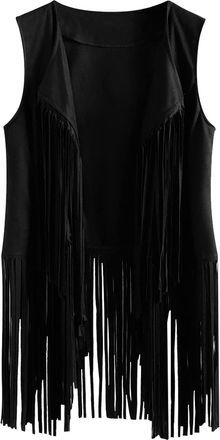 Feoya Womens Fringe Vest Sparkly Sequin Gilet Top Glitter Tassel Waistcoat for Women Shiny Open Front Cardigan Retro Vintage Hippie Sleeveless Jacket Sparkl