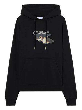 Off-white logo-print hoodie - men - Cotton/Elastane - M - Black