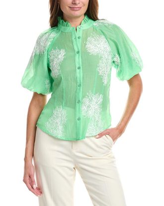 Gracia Puff Sleeve Embroidered Organza Top