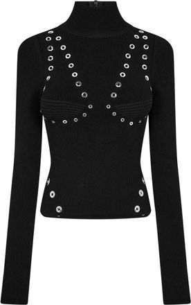 Off-white Off White Dames-top met oogjes en hoge kraag (Zwart)