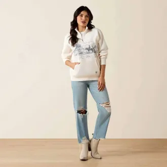 Ariat Traveler Quarter Zip Sweatshirt In Sea Salt