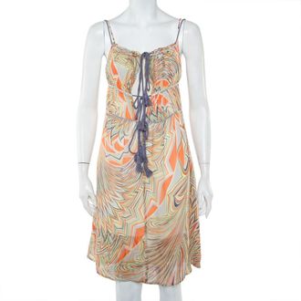 M Missoni Multicolor Printed Silk Sleeveless Tie Detail Midi Dress