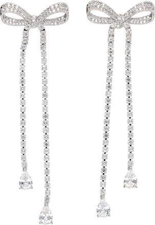 Self Portrait Silver Crystal Bow Dangle Earrings