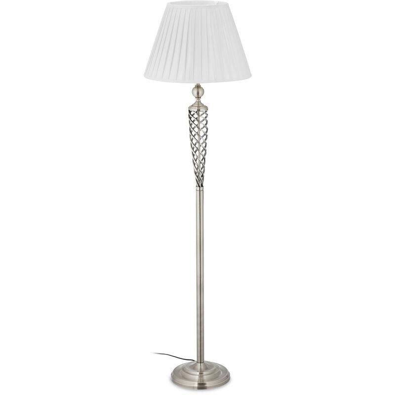 Relaxdays Tischlampe HELMUT – 73 Cm, Metall, Glitzernder Schirm, Weiß-silber, E27