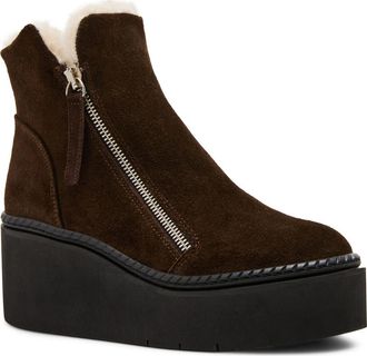 Steve Madden Drift Platform Genuine Shearling Lined Wedge Bootie in Brown Suede at Nordstrom, Size 9.5