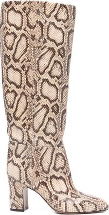 PARIS TEXAS Python Print Kniehoge Laarzen Beige - Dames - Laarzen met Hak - Beige - 36 1/2 EU - Leer - Schoenen