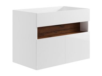 Vente-Unique Mueble flotante de lavabo con LEDs - Blanco y natural oscuro - Ancho 80 cm - POZEGA